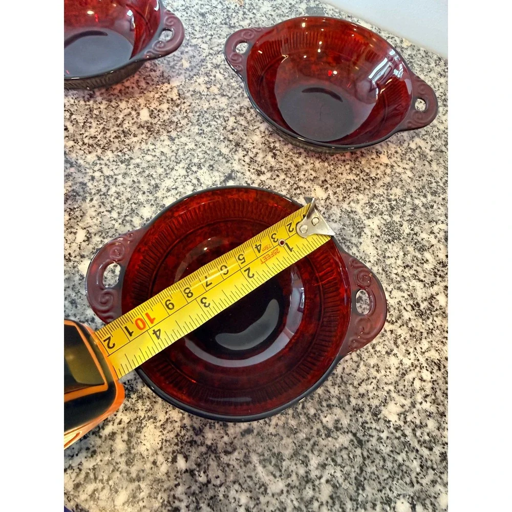 Anchor Hocking Vintage RARE Royal Ruby Glass serving dish Set of 5 Red Glass
